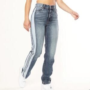 Revice Denim Women’s Two Tone Raw Hem Distressed Mom Jeans High Rise Colorblock